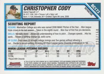 2007 Bowman Chrome - Prospects Blue Refractors #BC173 Christopher Cody Back