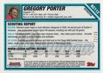2007 Bowman Chrome - Prospects Orange Refractors #BC112 Gregory Porter Back