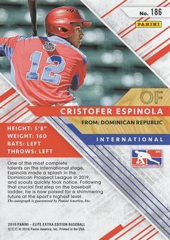 2019 Panini Elite Extra Edition - Autographs #186 Cristofer Espinola Back