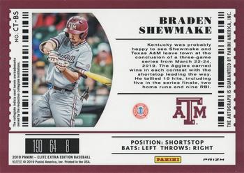 2019 Panini Elite Extra Edition - College Tickets Signatures Holo #CT-BS Braden Shewmake Back