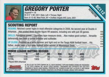 2007 Bowman Chrome - Prospects Refractors #BC112 Gregory Porter Back