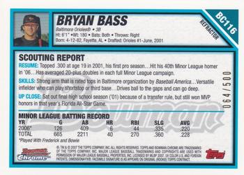 2007 Bowman Chrome - Prospects Refractors #BC116 Bryan Bass Back