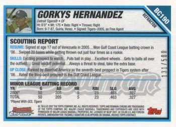 2007 Bowman Chrome - Prospects Refractors #BC190 Gorkys Hernandez Back