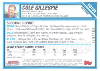 2007 Bowman Chrome - Prospects Refractors #BC194 Cole Gillespie Back