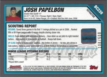 2007 Bowman Chrome - Prospects Refractors #BC239 Josh Papelbon Back