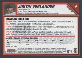 2007 Bowman Chrome - Refractors #2 Justin Verlander Back