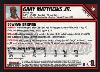 2007 Bowman Chrome - Refractors #39 Gary Matthews Jr. Back