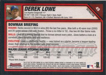 2007 Bowman Chrome - Refractors #49 Derek Lowe Back