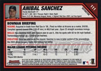 2007 Bowman Chrome - Refractors #111 Anibal Sanchez Back