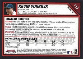 2007 Bowman Chrome - Refractors #113 Kevin Youkilis Back