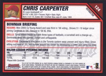 2007 Bowman Chrome - Refractors #124 Chris Carpenter Back