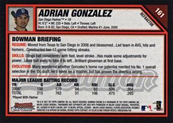 2007 Bowman Chrome - Refractors #161 Adrian Gonzalez Back