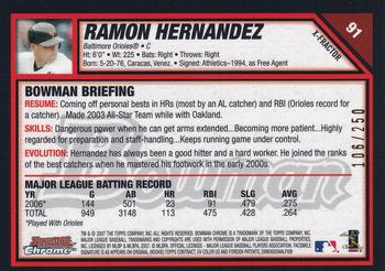 2007 Bowman Chrome - X-Fractors #91 Ramon Hernandez Back