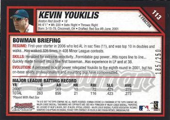 2007 Bowman Chrome - X-Fractors #113 Kevin Youkilis Back