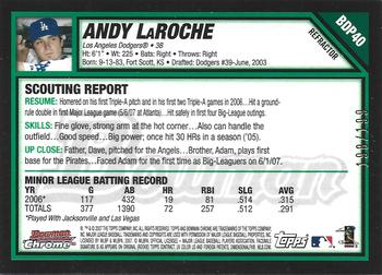 2007 Bowman Draft Picks & Prospects - Chrome Blue Refractors #BDP40 Andy LaRoche Back