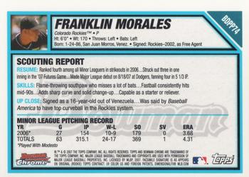 2007 Bowman Draft Picks & Prospects - Chrome Prospects #BDPP74 Franklin Morales Back