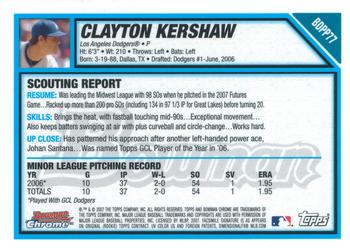 2007 Bowman Draft Picks & Prospects - Chrome Prospects #BDPP77 Clayton Kershaw Back