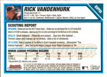 2007 Bowman Draft Picks & Prospects - Chrome Prospects #BDPP80 Rick Vanden Hurk Back
