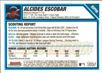 2007 Bowman Draft Picks & Prospects - Chrome Prospects #BDPP90 Alcides Escobar Back