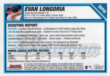 2007 Bowman Draft Picks & Prospects - Chrome Prospects #BDPP99 Evan Longoria Back