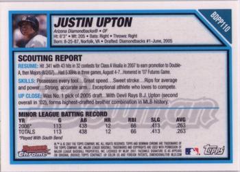 2007 Bowman Draft Picks & Prospects - Chrome Prospects #BDPP110 Justin Upton Back