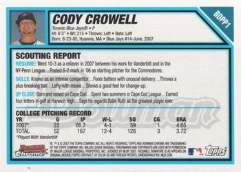 2007 Bowman Draft Picks & Prospects - Chrome Prospects #BDPP1 Cody Crowell Back