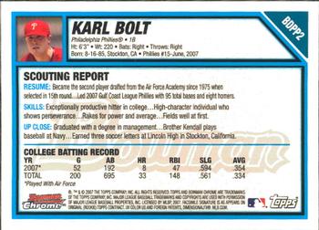 2007 Bowman Draft Picks & Prospects - Chrome Prospects #BDPP2 Karl Bolt Back