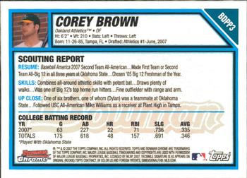 2007 Bowman Draft Picks & Prospects - Chrome Prospects #BDPP3 Corey Brown Back