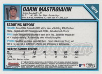 2007 Bowman Draft Picks & Prospects - Chrome Prospects #BDPP8 Darin Mastroianni Back