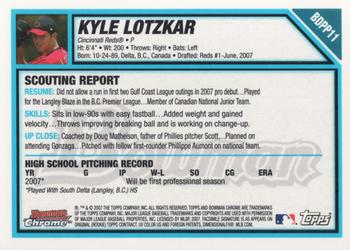 2007 Bowman Draft Picks & Prospects - Chrome Prospects #BDPP11 Kyle Lotzkar Back