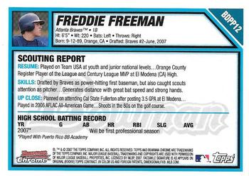 2007 Bowman Draft Picks & Prospects - Chrome Prospects #BDPP12 Freddie Freeman Back