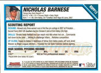2007 Bowman Draft Picks & Prospects - Chrome Prospects #BDPP13 Nicholas Barnese Back