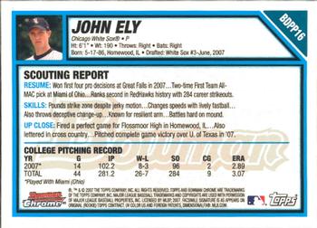 2007 Bowman Draft Picks & Prospects - Chrome Prospects #BDPP16 John Ely Back