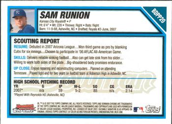 2007 Bowman Draft Picks & Prospects - Chrome Prospects #BDPP20 Sam Runion Back