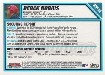 2007 Bowman Draft Picks & Prospects - Chrome Prospects #BDPP23 Derek Norris Back