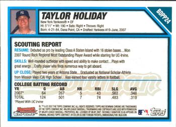 2007 Bowman Draft Picks & Prospects - Chrome Prospects #BDPP24 Taylor Holiday Back