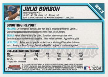 2007 Bowman Draft Picks & Prospects - Chrome Prospects #BDPP26 Julio Borbon Back