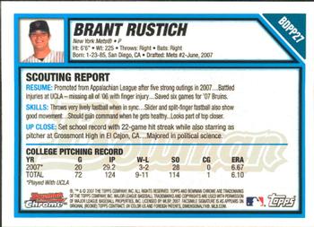 2007 Bowman Draft Picks & Prospects - Chrome Prospects #BDPP27 Brant Rustich Back