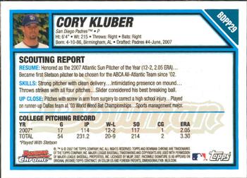 2007 Bowman Draft Picks & Prospects - Chrome Prospects #BDPP29 Corey Kluber Back