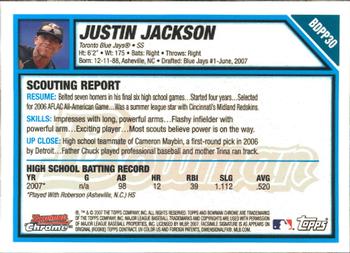 2007 Bowman Draft Picks & Prospects - Chrome Prospects #BDPP30 Justin Jackson Back