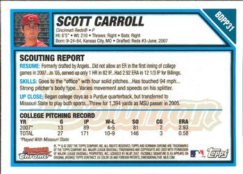 2007 Bowman Draft Picks & Prospects - Chrome Prospects #BDPP31 Scott Carroll Back