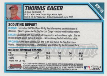 2007 Bowman Draft Picks & Prospects - Chrome Prospects #BDPP33 Thomas Eager Back