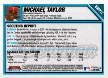 2007 Bowman Draft Picks & Prospects - Chrome Prospects #BDPP37 Michael Taylor Back