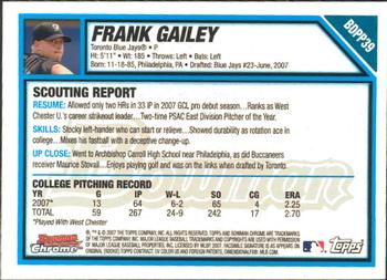 2007 Bowman Draft Picks & Prospects - Chrome Prospects #BDPP39 Frank Gailey Back