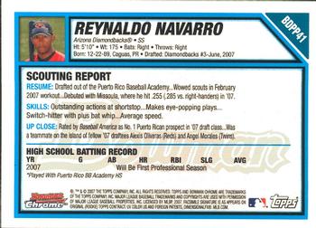 2007 Bowman Draft Picks & Prospects - Chrome Prospects #BDPP41 Reynaldo Navarro Back