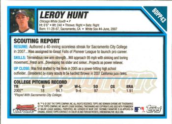 2007 Bowman Draft Picks & Prospects - Chrome Prospects #BDPP43 Leroy Hunt Back