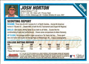 2007 Bowman Draft Picks & Prospects - Chrome Prospects #BDPP46 Josh Horton Back