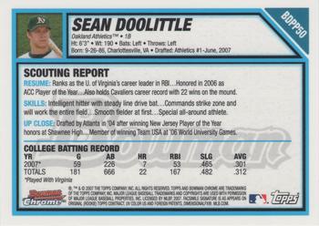 2007 Bowman Draft Picks & Prospects - Chrome Prospects #BDPP50 Sean Doolittle Back