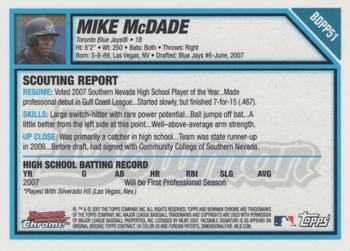 2007 Bowman Draft Picks & Prospects - Chrome Prospects #BDPP51 Mike McDade Back