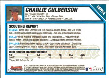 2007 Bowman Draft Picks & Prospects - Chrome Prospects #BDPP52 Charlie Culberson Back